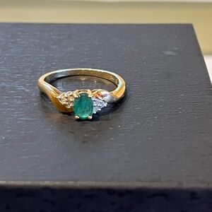 10k Gold and Silver Ring with Lab Crested Emerald Gemstone